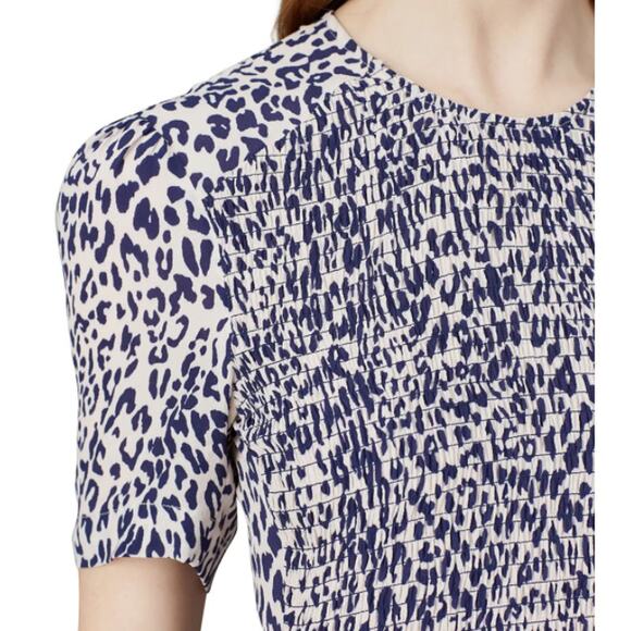 Baum Und Pferdgarten Adamaris Leopard Smocked Silk Midi Dress Blue Sz 40 US 8/10 - Picture 3 of 9